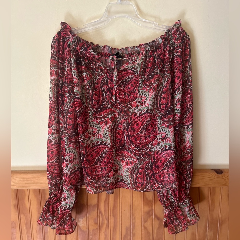 Vici Red and Pink Tie Front Off The Shoulder Blouse